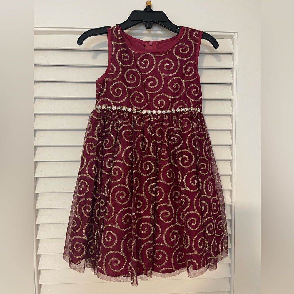 Burgundy and Gold embellished 3T Girls dress